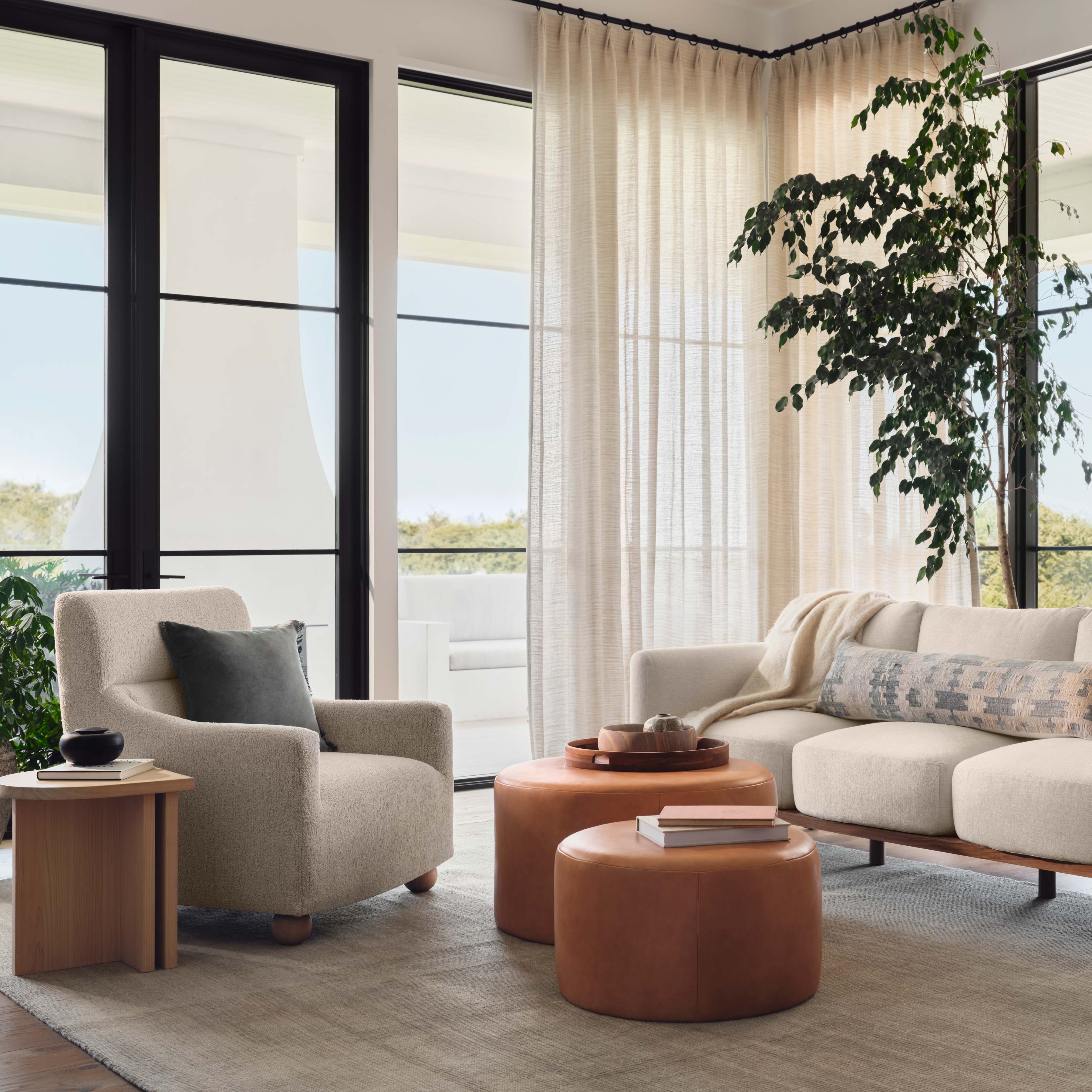 Torres Runde Leder-Ottomane – Mittel & Groß