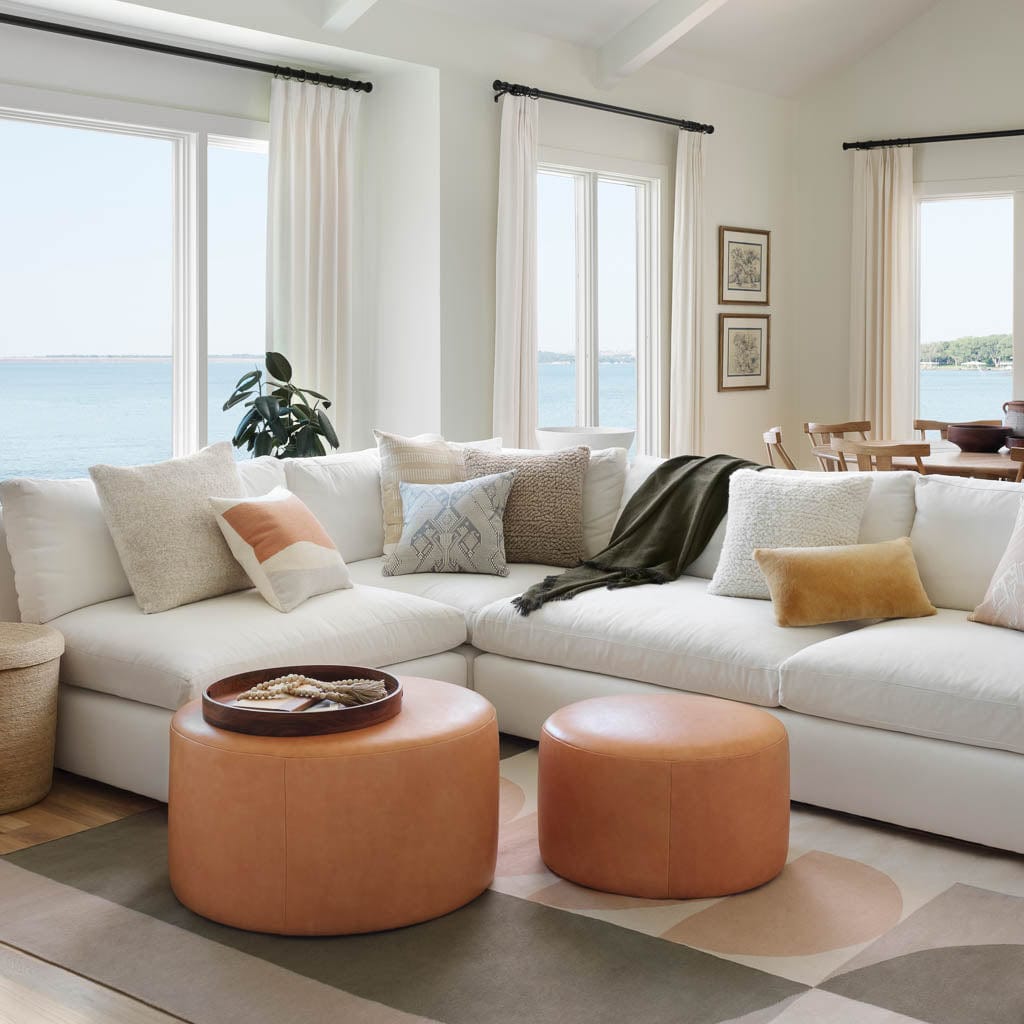 Torres Runde Leder-Ottomane – Mittel & Groß