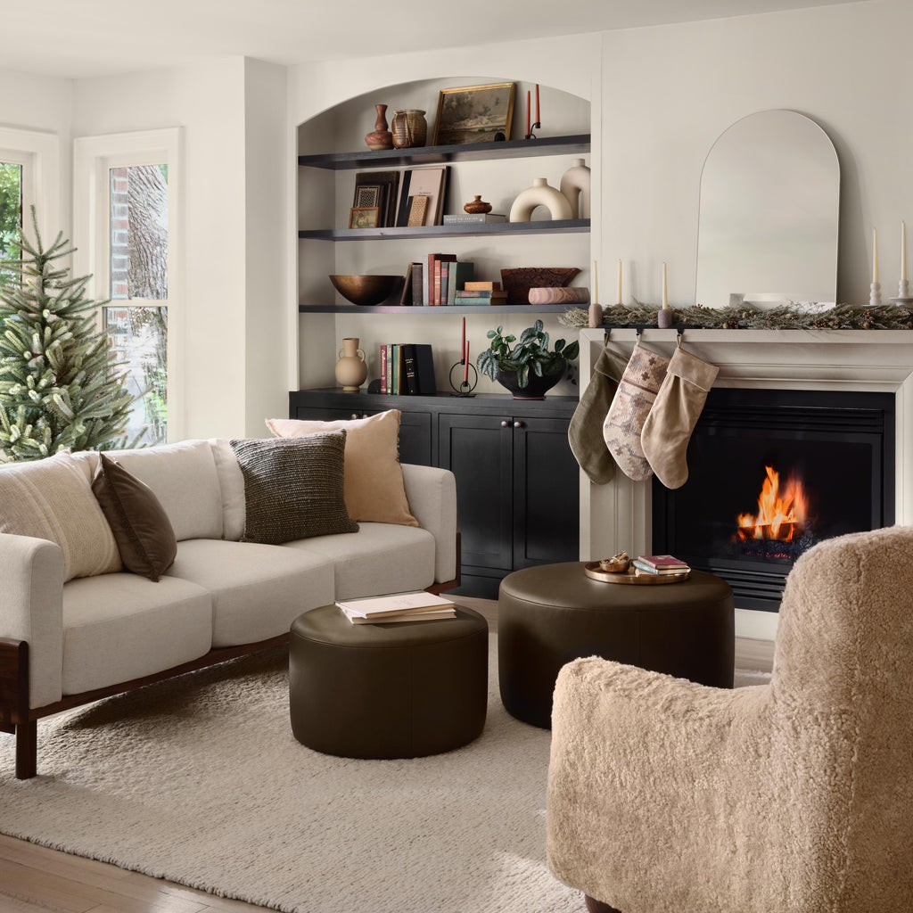 Torres Runde Leder-Ottomane – Mittel & Groß