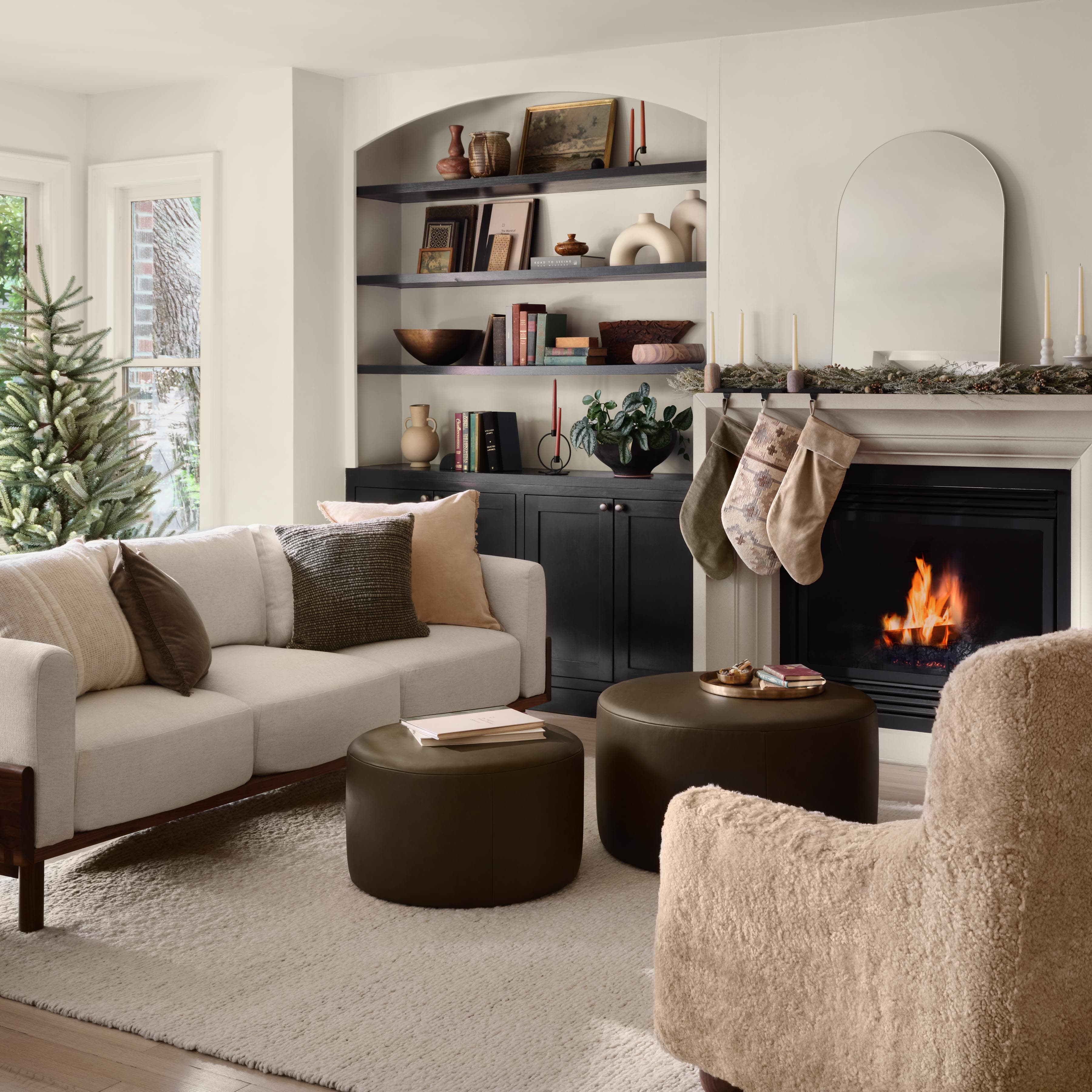 Torres Runde Leder-Ottomane – Mittel & Groß