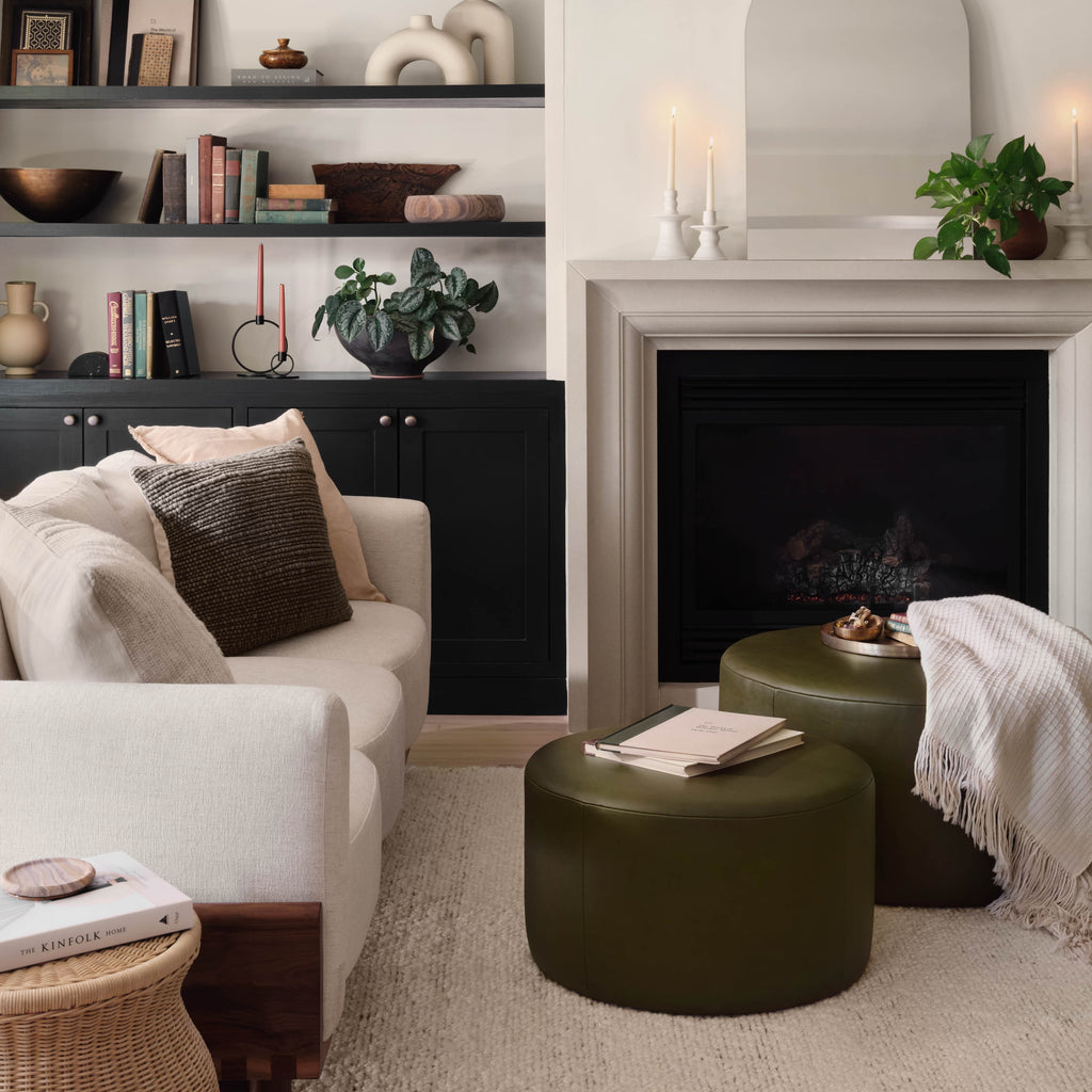 Torres Runde Leder-Ottomane – Mittel & Groß